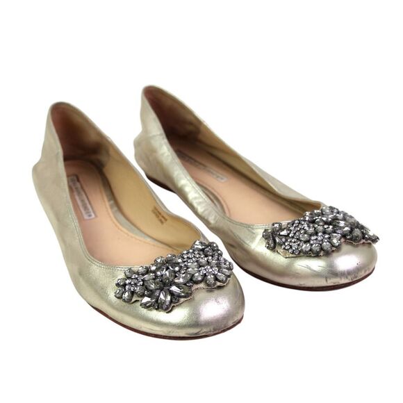 Vera Wang LAVENDER SILVER REAL LEATHER EMBELLISHMENT FLAT ROUND TOE BALLET 8.5 - Picture 1 of 10